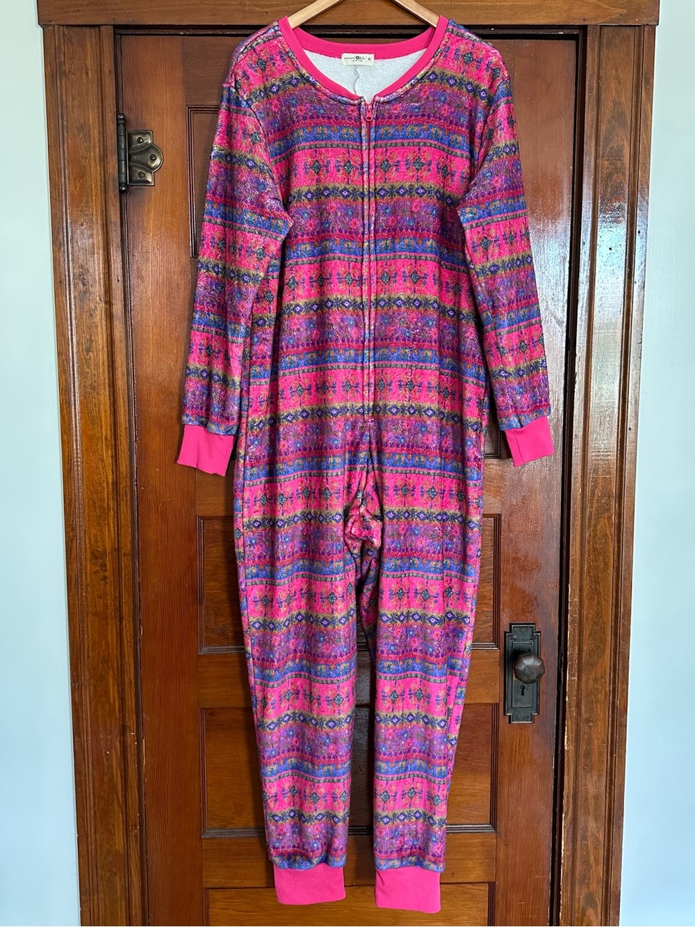 Natural Life Pink Fleece Onesie Jumpsuit Sz Medium Loungewear Sleepwear Pajamas
